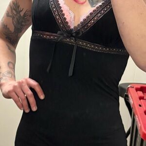 Black Lace-Trim V-Neck Slip Chemise
